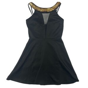 Charlotte Russe size small black and gold high neck half backless mini dress